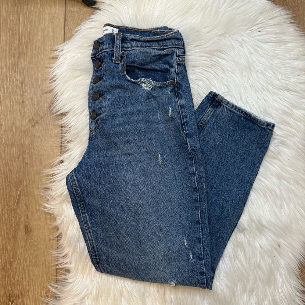 [Abercrombie & Fitch] Distressed The Mom High Rise Jeans - Dark Blue - Size 28 R